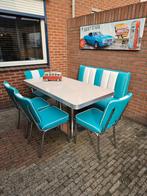 FIFTIES SIXTIES  BEL AIR DINER STOELEN MET TAFEL EN BANK, Huis en Inrichting, Ophalen, Blauw, Metaal, FIFTIES SIXTIES RETRO