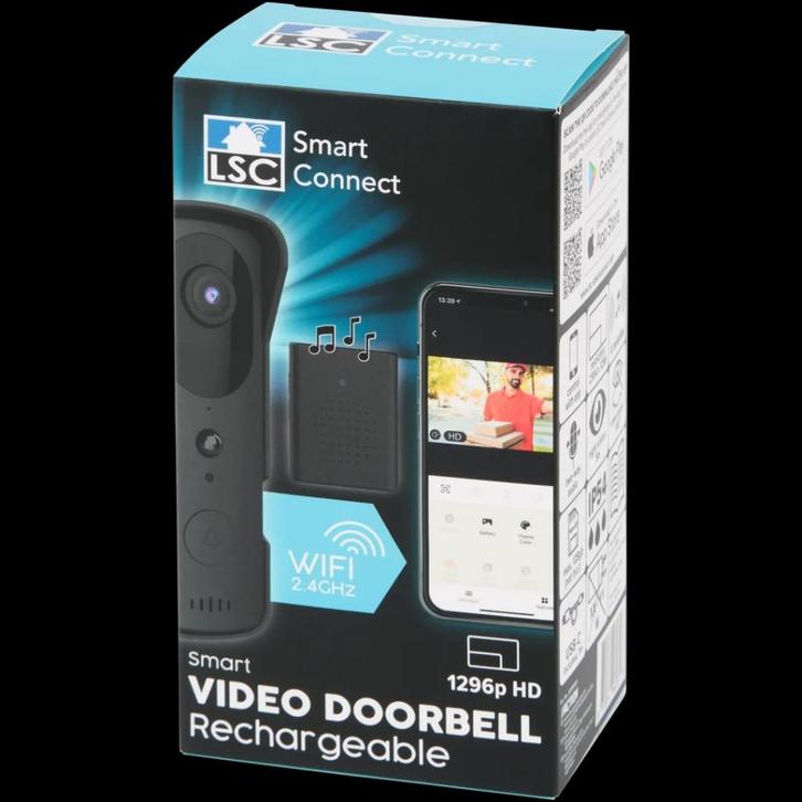 LSC Smart Connect slimme videodeurbel  1296p HD, Huis en Inrichting, Deurbellen, Nieuw, Draadloos, Ingebouwde camera, Compatibel met smartphone