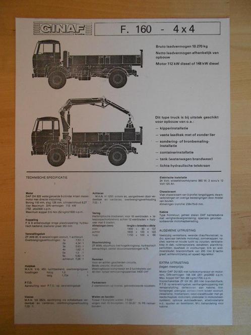 GINAF F160 4x4 Technische Specificatie folder 1980, Boeken, Auto's | Folders en Tijdschriften, Zo goed als nieuw, Overige merken