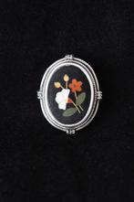 Antieke Italiaanse zilver Pietra dura broche c 1890, Ophalen of Verzenden, Dames