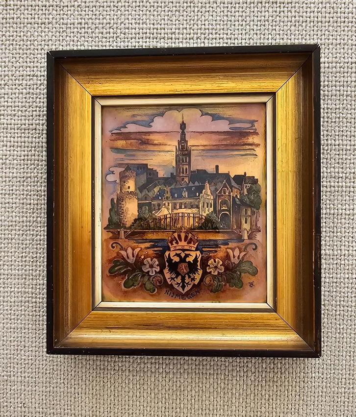 Schilderij Nijmegen, emaille op koper, Antiek en Kunst, Antiek | Emaille, Ophalen of Verzenden