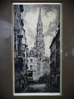 Ets - Stadsgezicht met zicht op kathedraal te Antwerpen, Antiek en Kunst, Ophalen