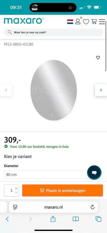 Maxaro badkamerspiegel 80 cm rond incl verwarming en verlich beschikbaar voor biedingen
