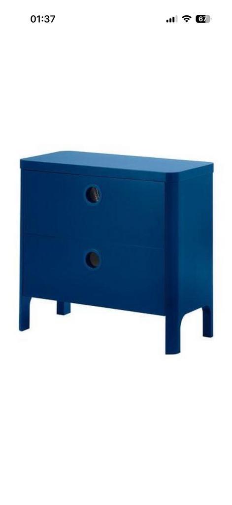 Gezocht: Ikea Busunge ladenkast blauw NIEUWSTAAT, Huis en Inrichting, Slaapkamer | Nachtkastjes, Zo goed als nieuw, Minder dan 45 cm