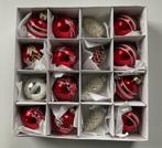 Doosje vintage kerstballen (16), rood en zilver, Ophalen of Verzenden, Gebruikt