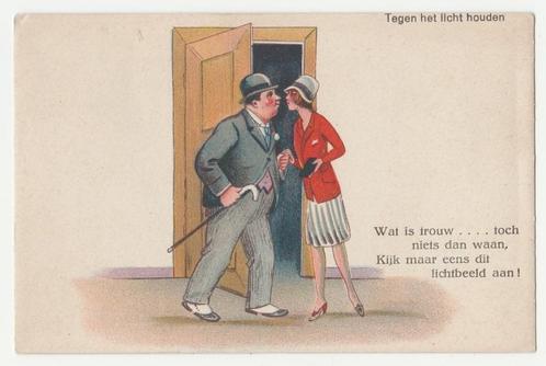 Tegen het licht houden !    Wat is trouw ... Hold to light., Verzamelen, Ansichtkaarten | Themakaarten, Ongelopen, 1920 tot 1940