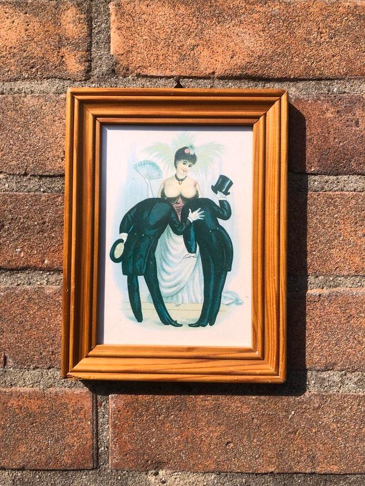 Vintage Prent - Heren en Dame - Ingelijst Houten Lijstje, Antiek en Kunst, Kunst | Tekeningen en Foto's, Ophalen of Verzenden