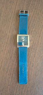Mees & Co vierkant dames horloge met leren band jeans blauw, Overige merken, Overige materialen, Polshorloge, Ophalen of Verzenden