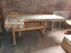 Authentieke houten werkbank met 2 originele schroeven, Antiek en Kunst, Ophalen