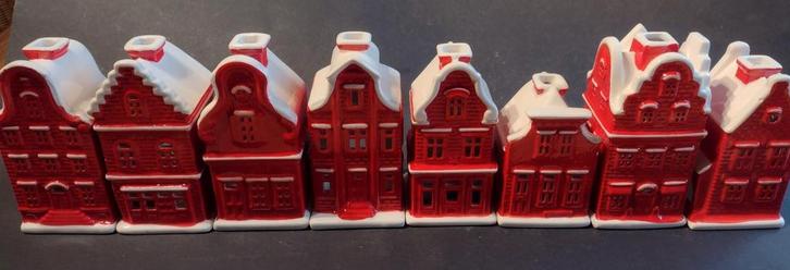 set postcodeloterij huisjes (8 stuks) met batt. waxine licht, Diversen, Kerst, Zo goed als nieuw, Ophalen