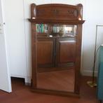 Spiegel met bewerkte eikenhout lijst, Antiek en Kunst, Ophalen, Rechthoekig, 50 tot 100 cm, 100 tot 150 cm