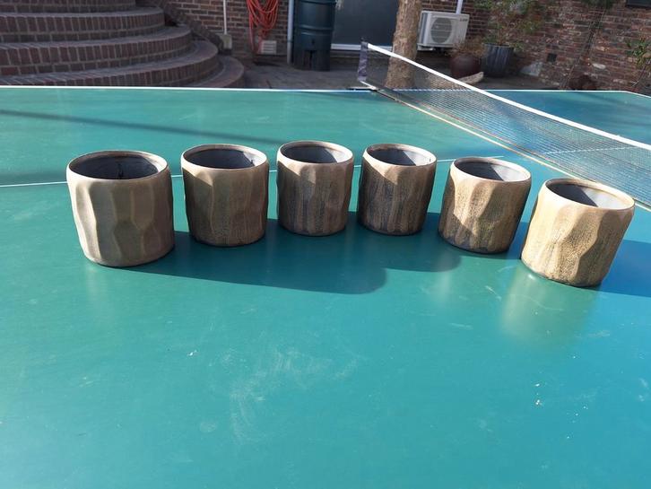 6 Goud/Bruine Bloempotjes - Binnen, Huis en Inrichting, Woonaccessoires | Schalen en Manden, Gebruikt, Rond, Ophalen of Verzenden