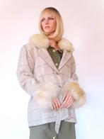TONI DRESS Geweldige Beige Geruite Winterjas Bont 42 L-XL, Toni Dress, Beige, Maat 42/44 (L), Ophalen of Verzenden