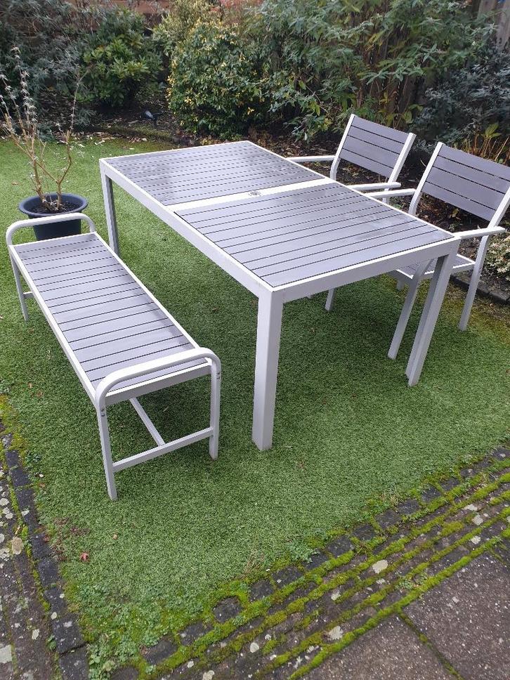 tuinset Ikea sjalland, Tuin en Terras, Tuinsets en Loungesets, Gebruikt, Tuinset, Aluminium, 5 zitplaatsen, Bank, Eettafel, Stoel