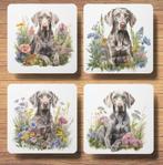 Weimaraner Aquarel onderzetters met houder, Ophalen of Verzenden, Nieuw, Glas of Kopje