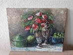 Olieverf schilderij stil leven bloemen vaas Fruit, Ophalen