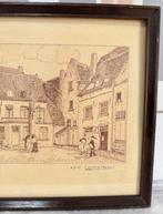 1955 tekening gesigneerd Cauwenberg HS.H op het dorpsplein, Ophalen of Verzenden