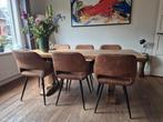 6 eetkamerstoelen leerlook cognac Woood, Ophalen, Bruin, Zo goed als nieuw, Vijf, Zes of meer stoelen