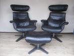 bijzonder fraaie set relax fauteuils zwart leder  (Time Out), Huis en Inrichting, Fauteuils, Ophalen of Verzenden, Zo goed als nieuw