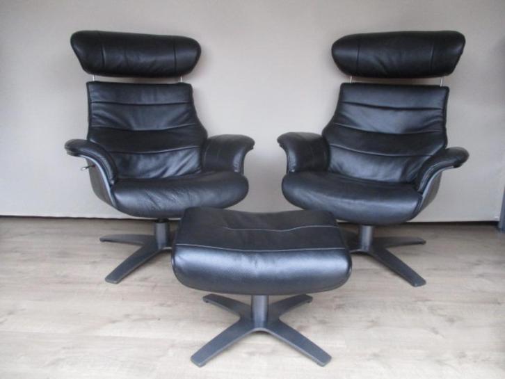 bijzonder fraaie set relax fauteuils zwart leder  (Time Out), Huis en Inrichting, Fauteuils, Zo goed als nieuw, Leer, 50 tot 75 cm