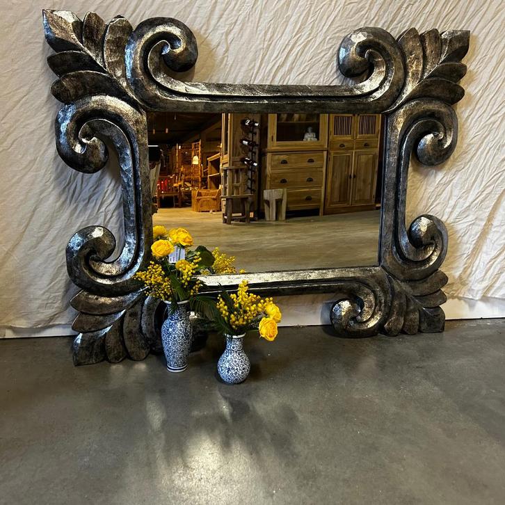 Barok spiegel -houten lijst - zilver - 100 x 80 cm-TTM Wonen, Huis en Inrichting, Woonaccessoires | Spiegels, Nieuw, 75 tot 100 cm