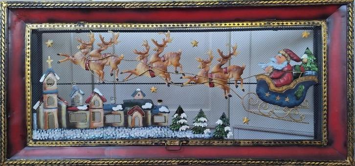 Vintage kerst kerstman rendieren wanddecoratie wandpaneel, Diversen, Kerst, Gebruikt, Ophalen