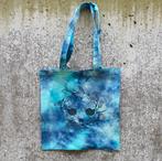 Handgemaakte katten schedel gothic blauw tie dye tote bag, Nieuw, Blauw, Ophalen of Verzenden