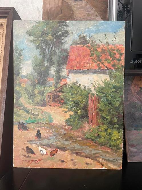 Kippen, olie op paneel, gesingeerd, Antiek en Kunst, Kunst | Schilderijen | Klassiek, Verzenden