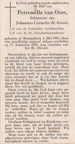 Oort Petronella 1907 Raamsdonk 1953 ongeval, Ophalen of Verzenden, Bidprentje