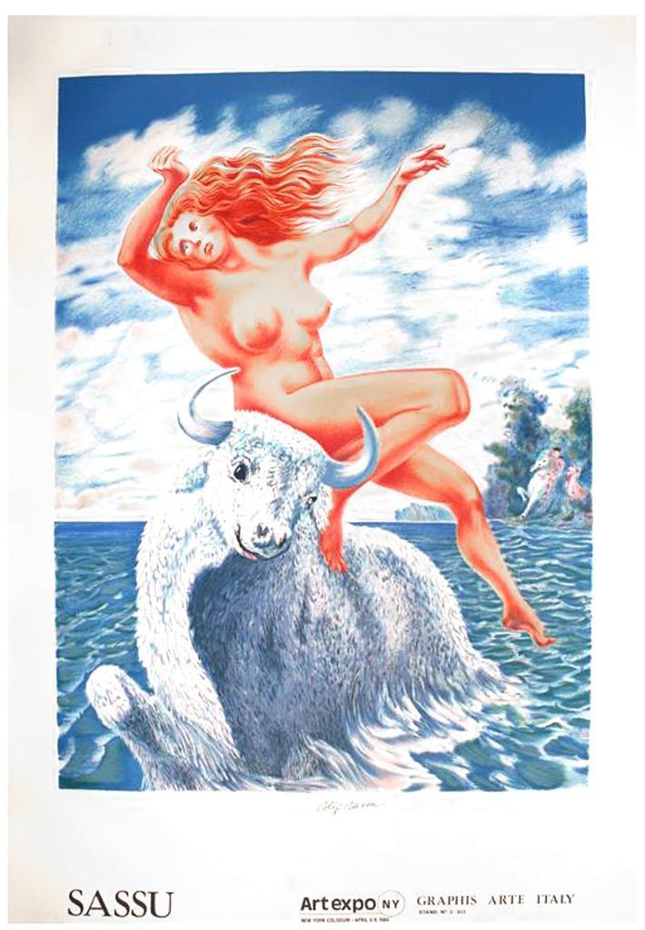 # Aligi Sassu # " Godin "/ Fraaie Retro Vintage Litho/Handg., Antiek en Kunst, Kunst | Litho's en Zeefdrukken, Ophalen of Verzenden