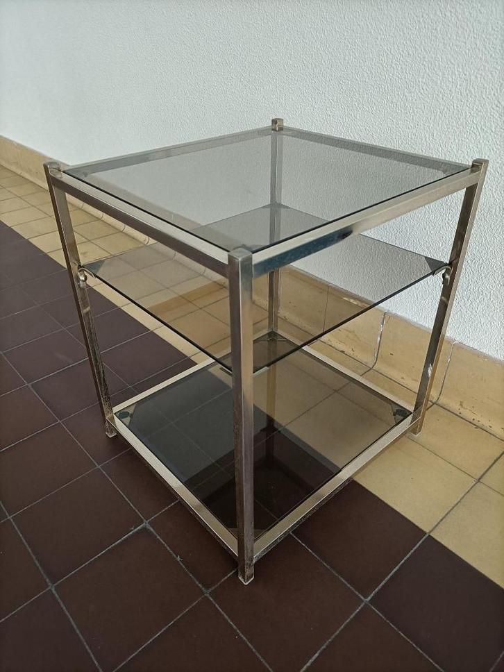 vintage bijzettafel tafeltje Hollywood Regency design retro, Huis en Inrichting, Tafels | Bijzettafels, Gebruikt, Vierkant, 45 tot 60 cm