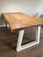 Boomstam tafel met wit stalen onderframe, Huis en Inrichting, Tafels | Eettafels, Ophalen, 200 cm of meer, 50 tot 100 cm, Zo goed als nieuw