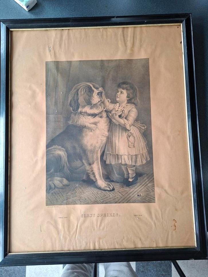 Oude Litho "Eerst Spreken" Joh. de Liefde Utrecht, Antiek en Kunst, Kunst | Litho's en Zeefdrukken, Ophalen