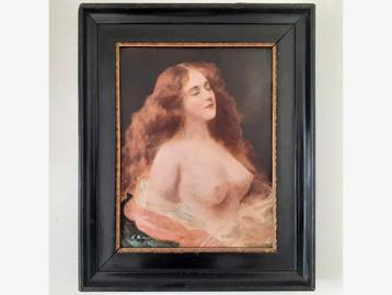 E. NIVAL female nude 19th-Century small oil on canvas framed beschikbaar voor biedingen
