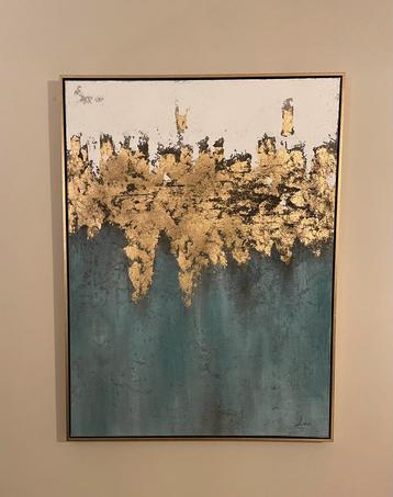 Schilderij abstract art deco blauw goud wit gouden lijst beschikbaar voor biedingen