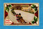 Mooie oude nieuwjaarskaart P327 - kinderen met sleetjes 1910, Verzenden, Voor 1920, Gelopen, Kinderen