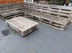 Palletbank en houten tafel, eventueel met kussens erbij, Ophalen, Gebruikt, Hout