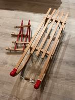 Houten slee met rugleuning, Ophalen, Rugleuning, Zo goed als nieuw