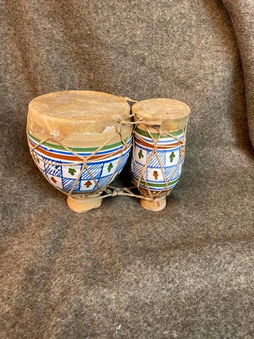 Vintage Bongo's Handgeschilderd, Muziek en Instrumenten, Percussie, Gebruikt, Trommel, Ophalen of Verzenden