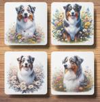 Australian Shepherd Lente onderzetters met houder, Ophalen of Verzenden, Nieuw, Glas of Kopje
