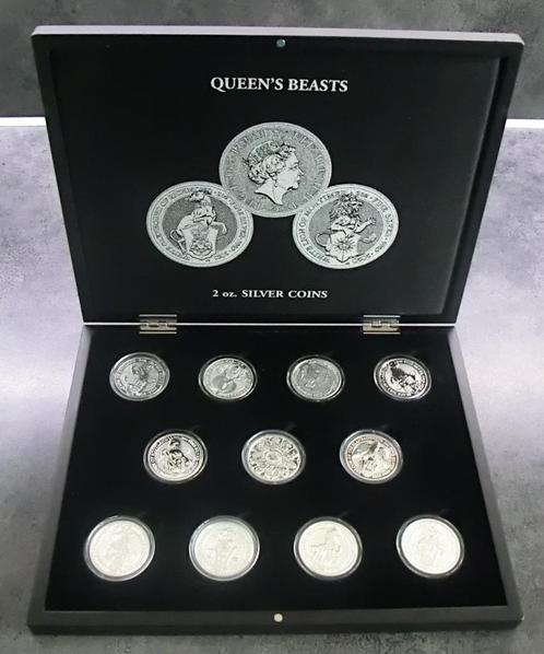 Queens beasts 1e set met 'completer' in speciale kist, lees, Postzegels en Munten, Edelmetalen en Baren, Zilver, Ophalen of Verzenden