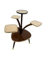 Vintage houten plantentafel ‘60, Minder dan 55 cm, Vintage retro buisframe design rotan webbing papercord deens, Ophalen of Verzenden