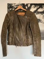 Groen bruin lederen biker jack / Goosecraft / Maat S, Goosecraft, Bruin, Ophalen of Verzenden, Maat 36 (S)