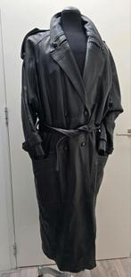 Vintage Leren Trenchcoat - Jaren 90 Oversized lamsleer mt. L, Zwart, Maat 42/44 (L), Ophalen of Verzenden, Zo goed als nieuw