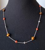 Zilveren ketting met tijgeroog zilveren kruisjes 925 zilver, Sieraden, Tassen en Uiterlijk, Kettingen, Ophalen of Verzenden, Zilver