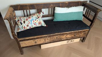 Antieke Houten Bank Settle met Spijlen & Lade|antique Bench  beschikbaar voor biedingen