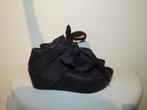 Papucei zwarte leren sandalen met strik dikkere zool ZGAN 37, Verzenden, Zwart, Papucei, Sneakers of Gympen
