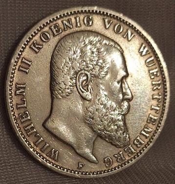 Duitse 3 Mark 1909 - Wilhelm II Württemberg beschikbaar voor biedingen