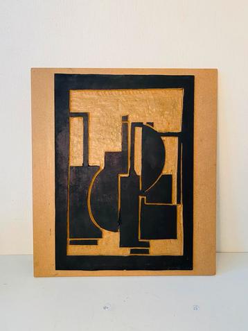 Linoleum snede abstract 35 x 40 cm beschikbaar voor biedingen