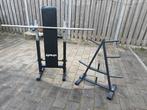 Verstelbare Halterbank, gewichten, stang, opbergrek, Ophalen, Gebruikt, Benen, Krachtstation